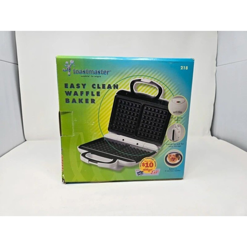 Toastmaster Easy Clean Waffle Maker Model 218 Non-Stick 2-Slice Waffle Iron Boxe